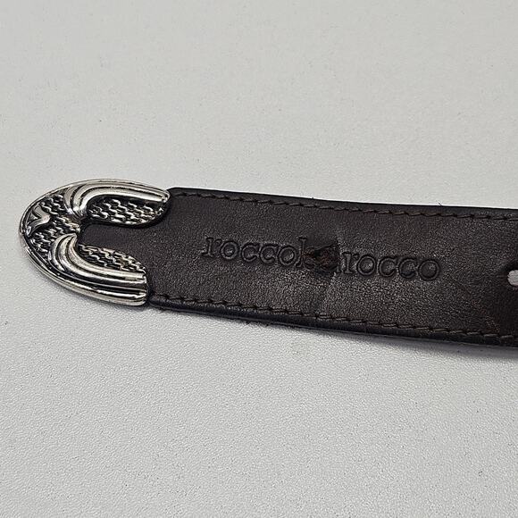 Vintage Roccobarocco Brown Leather Belt Embellished Western Cowboy Belt Small main image 5